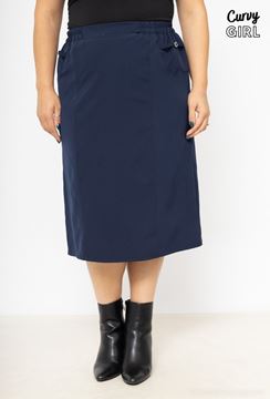 Picture of PLUS SIZE NAVY LINED STRETCH ELASTICATED WAIST STRAIGHT SKIR